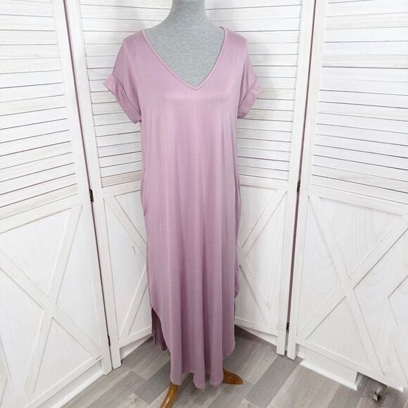 Entro Jersey Cuffed Sleeve Maxi Dress Kaftan Mauve Small - Picture 1 of 13